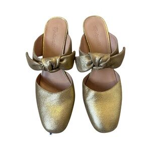 Madewell Gold Mules with Bow Detail